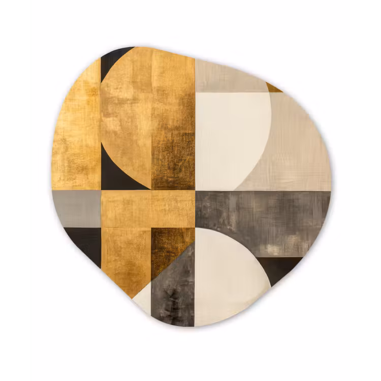Abstract - Goud - Grijs - Vormen - Geometrisch Wandcirkel Organisch Forex 3mm klein -3d