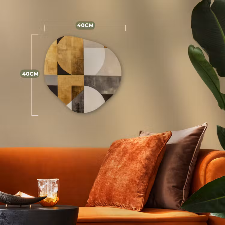 Abstract - Goud - Grijs - Vormen - Geometrisch Wandcirkel Organisch Forex 3mm klein -sfeer3