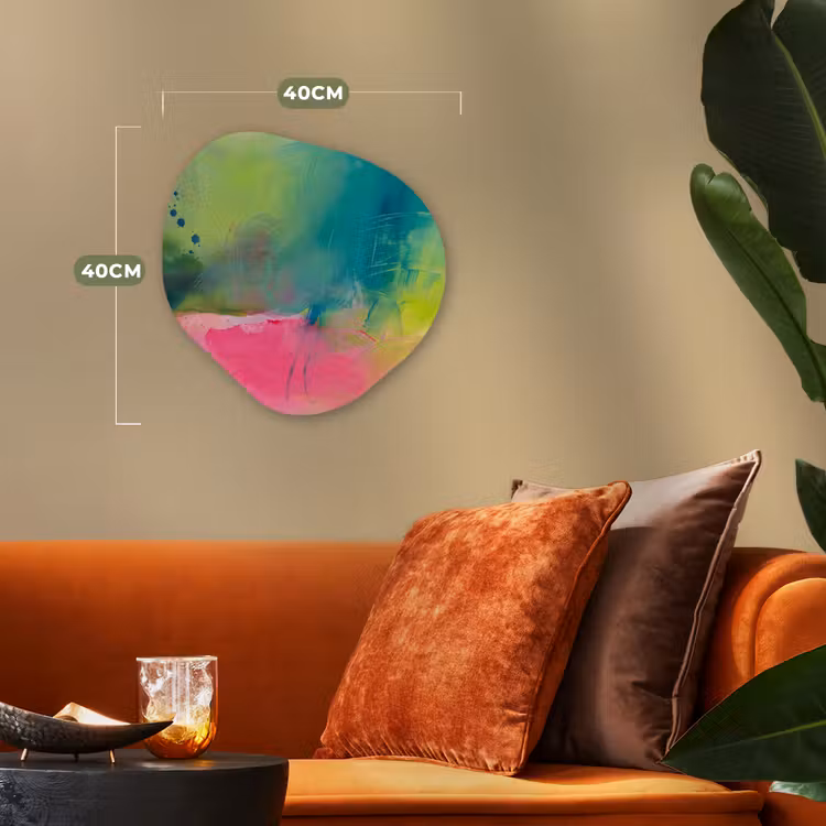 Abstract - Kleuren - Modern - Groen - Roze Wandcirkel Organisch Forex 3mm klein -sfeer3