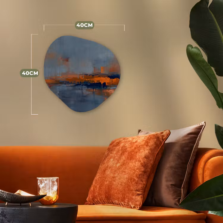 Abstract - Kleuren - Modern - Oranje - Grijs Wandcirkel Organisch Forex 3mm klein -sfeer3