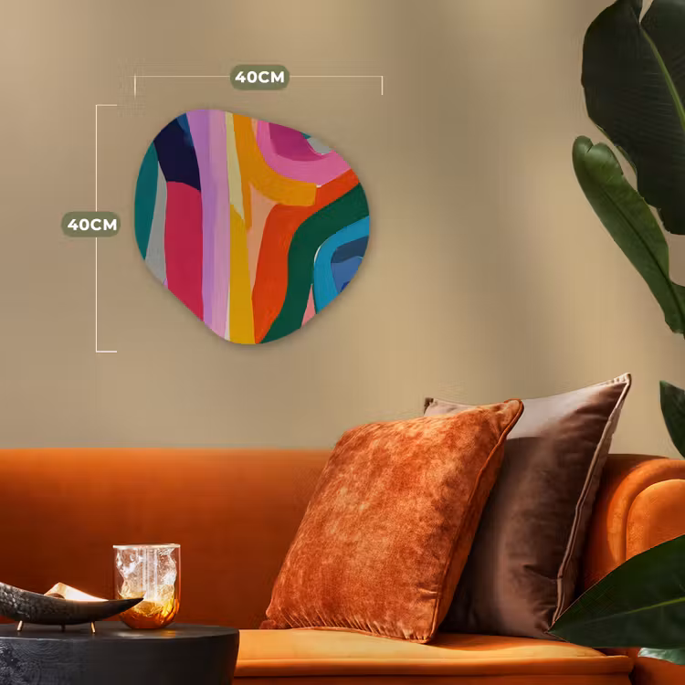 Abstract - Kleurrijk - Golven - Lijnen Wandcirkel Organisch Forex 3mm klein -sfeer3