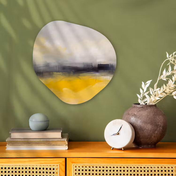 Abstract - Landschap - Modern - Geel Wandcirkel Organisch Forex 3mm klein -sfeer2