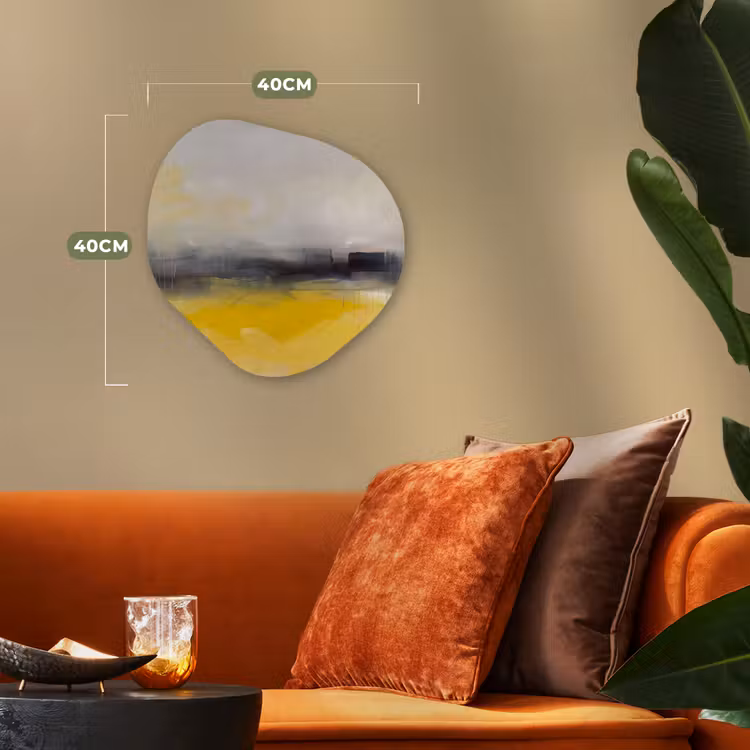 Abstract - Landschap - Modern - Geel Wandcirkel Organisch Forex 3mm klein -sfeer3