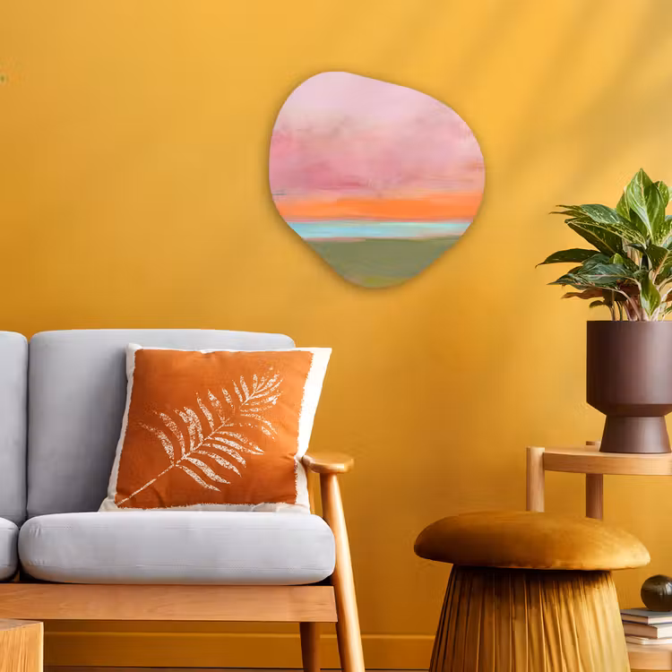 Abstract - Landschap - Modern - Roze - Oranje Wandcirkel Organisch Forex 3mm klein -sfeer4