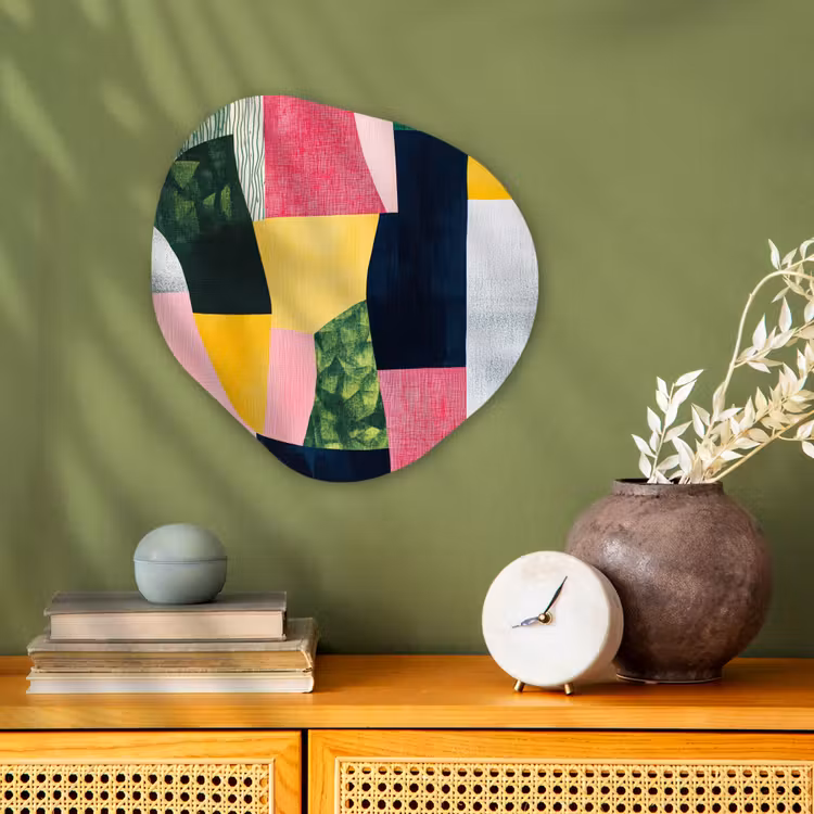 Abstract - Roze - Lappen - Vormen - Geel Wandcirkel Organisch Forex 3mm klein -sfeer2