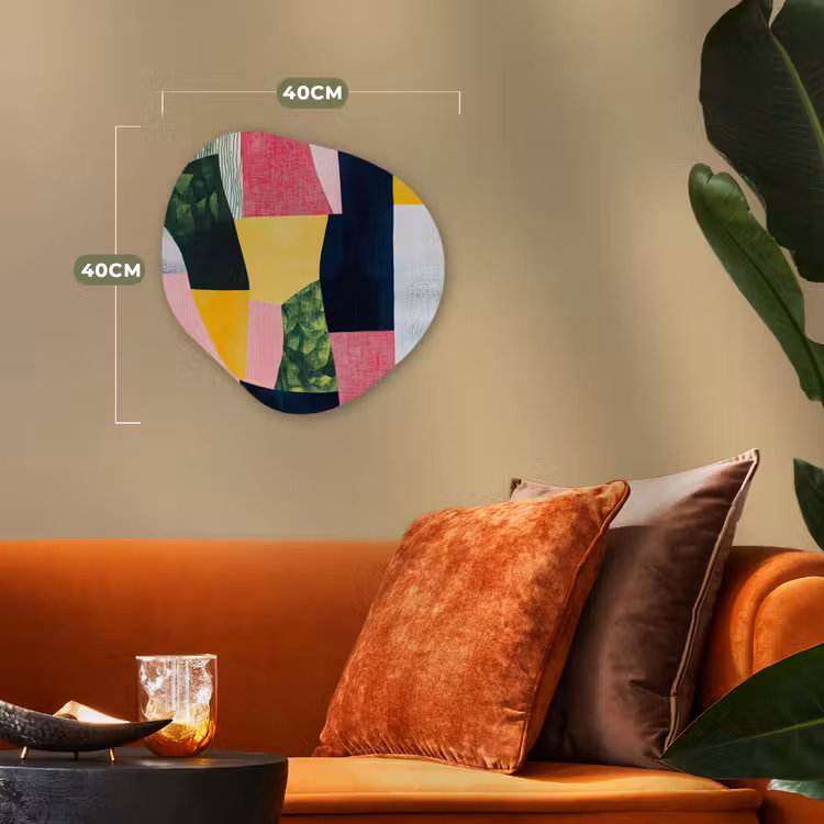 Abstract - Roze - Lappen - Vormen - Geel Wandcirkel Organisch Forex 3mm klein -sfeer3