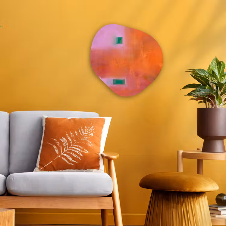 Abstract - Vlakken - Kunst - Modern - Oranje Wandcirkel Organisch Forex 3mm klein -sfeer4
