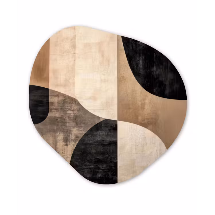 Abstract - Vlakken - Zwart - Rond Wandcirkel Organisch Forex 3mm klein -3d
