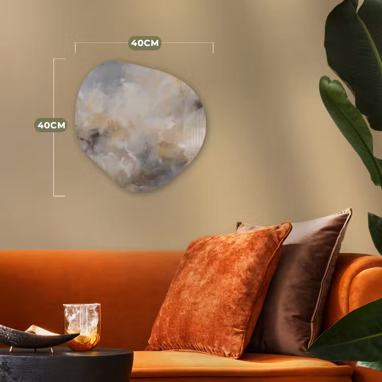 Abstract - Wolken - Sfeervol - Beige - Grijs Wandcirkel Organisch Forex 3mm klein -sfeer3