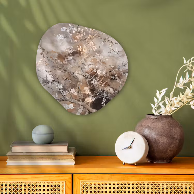Amandelbloesem - Kunst - Van Gogh - Beige - Abstract Wandcirkel Organisch Forex 3mm klein -sfeer2