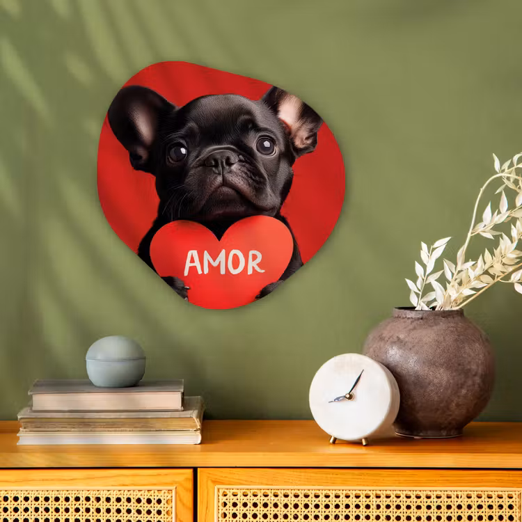 Amor - Hond  - Hartje - Rood Wandcirkel Organisch Forex 3mm klein -sfeer2