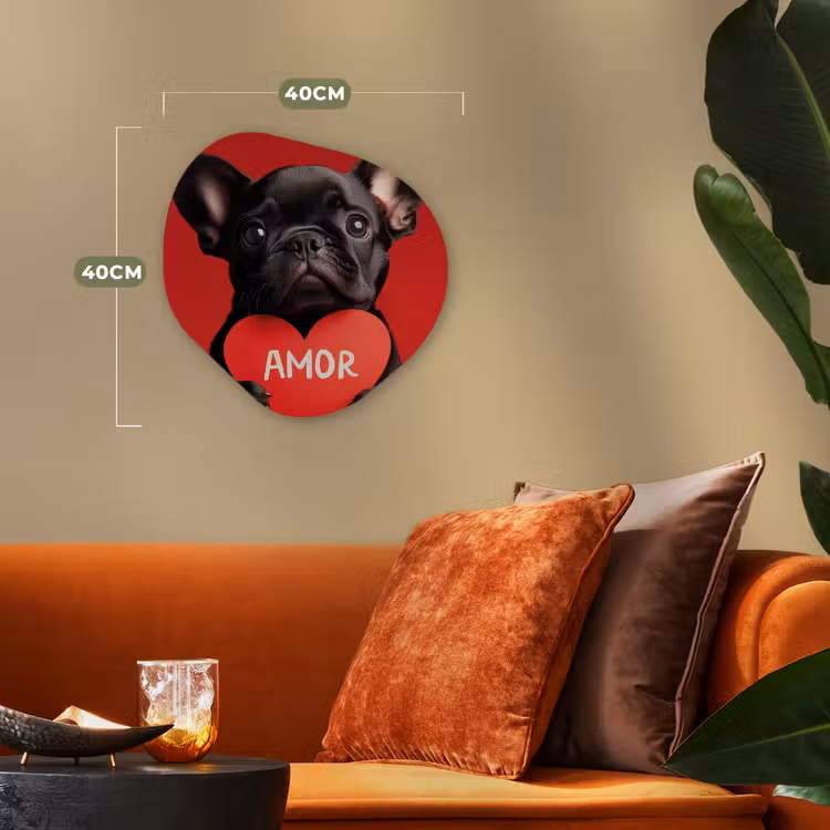 Amor - Hond  - Hartje - Rood Wandcirkel Organisch Forex 3mm klein -sfeer3