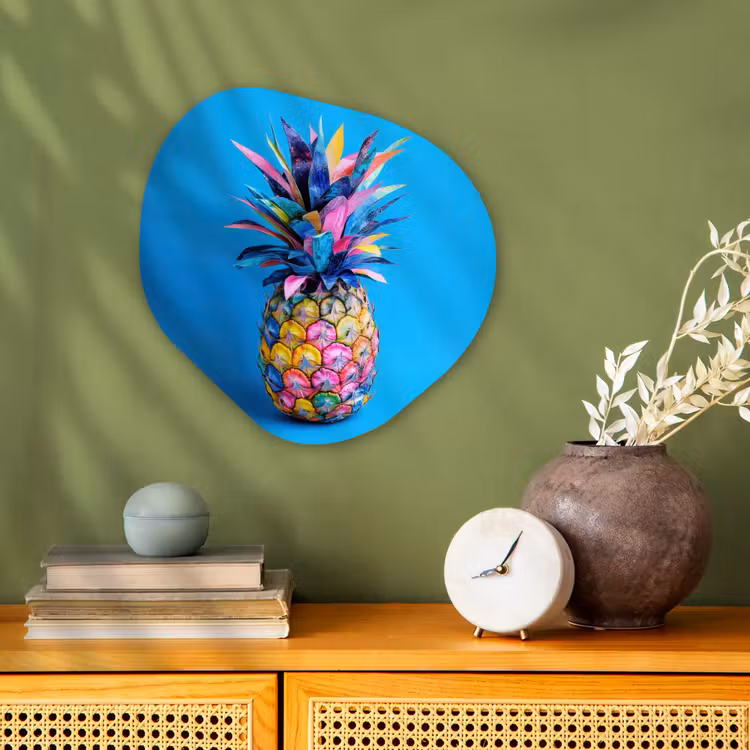 Ananas - Blauw - Tropisch - Vrolijk Wandcirkel Organisch Forex 3mm klein -sfeer2