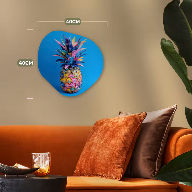 Ananas - Blauw - Tropisch - Vrolijk Wandcirkel Organisch Forex 3mm klein -sfeer3