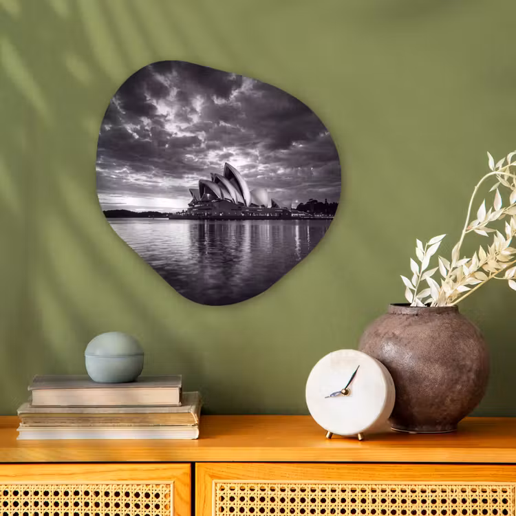 Architectuur - Water - Stad - Modern - Zwart-wit Wandcirkel Organisch Forex 3mm klein -sfeer2