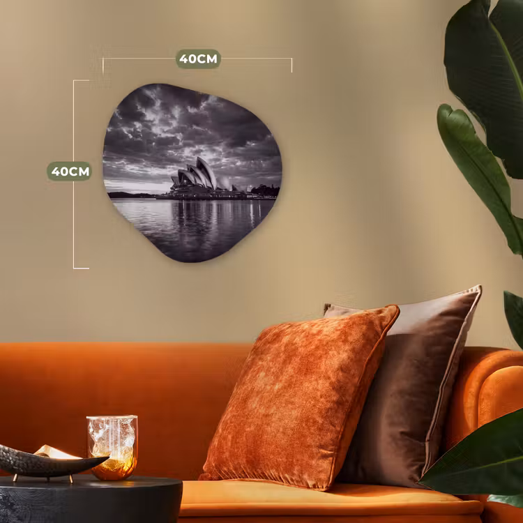 Architectuur - Water - Stad - Modern - Zwart-wit Wandcirkel Organisch Forex 3mm klein -sfeer3