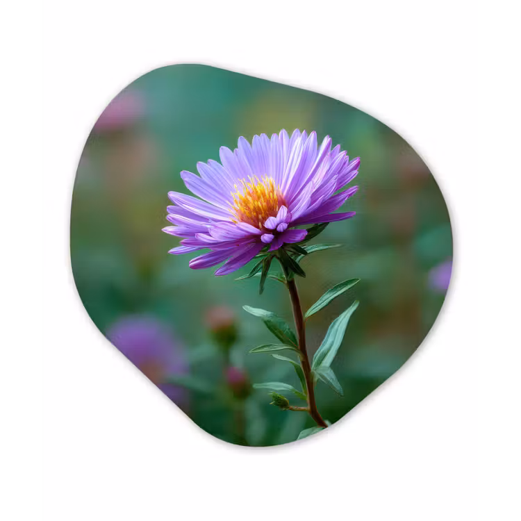 Aster - Paars - Bloem - Blaadjes Wandcirkel Organisch Forex 3mm klein -3d