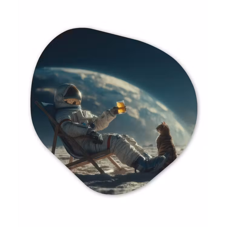 Astronaut - Kat - Glas - Stoel Wandcirkel Organisch Forex 3mm klein -3d