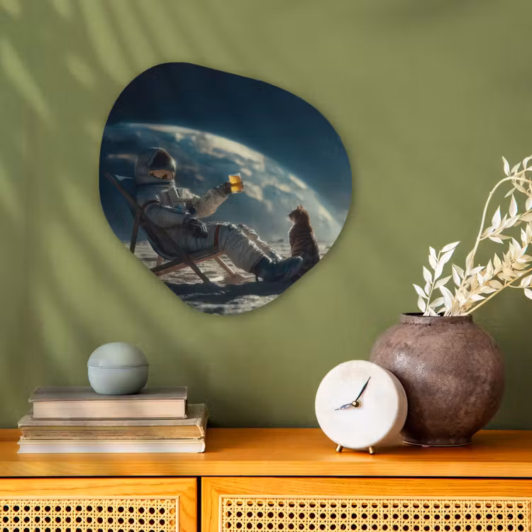 Astronaut - Kat - Glas - Stoel Wandcirkel Organisch Forex 3mm klein -sfeer2