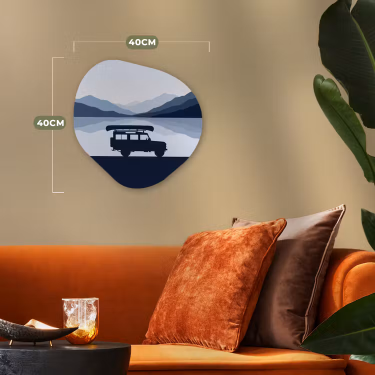 Auto - Meer - Bergen - Blauw Wandcirkel Organisch Forex 3mm klein -sfeer3