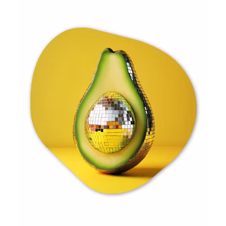 Avocado - Discobal - Geel - Glitter Wandcirkel Organisch Forex 3mm klein -3d