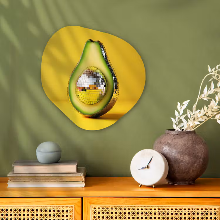 Avocado - Discobal - Geel - Glitter Wandcirkel Organisch Forex 3mm klein -sfeer2