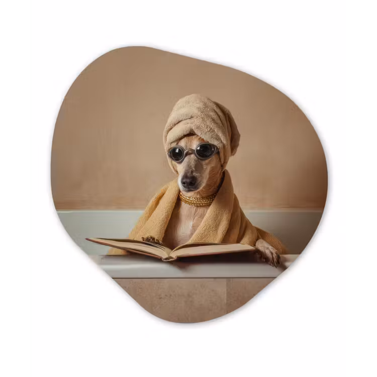 Bad - Hond - Boek - Zonnebril Wandcirkel Organisch Forex 3mm klein -3d
