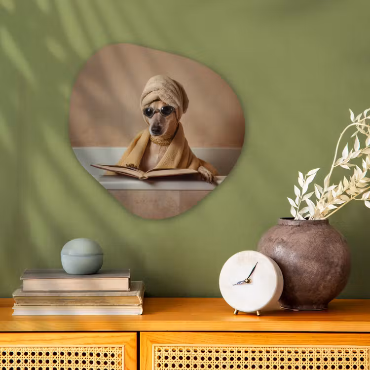 Bad - Hond - Boek - Zonnebril Wandcirkel Organisch Forex 3mm klein -sfeer2