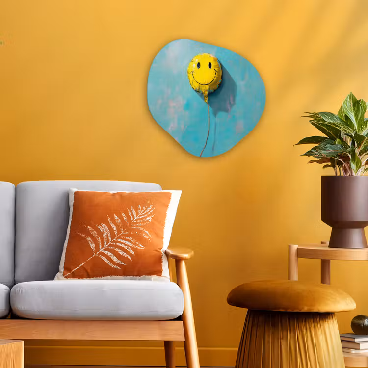 Ballon - Geel - Smiley Wandcirkel Organisch Forex 3mm klein -sfeer4