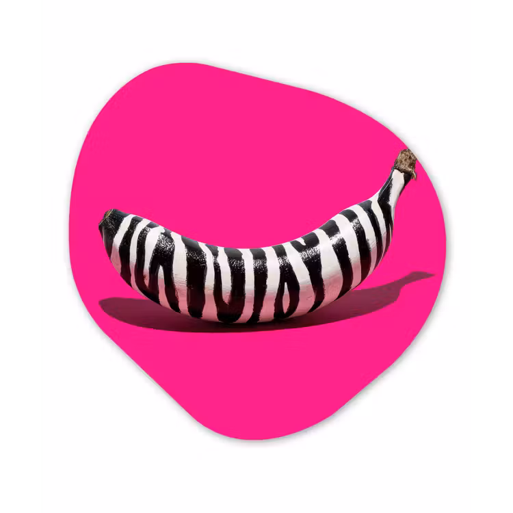 Banaan - Zebraprint - Roze Wandcirkel Organisch Forex 3mm klein -3d