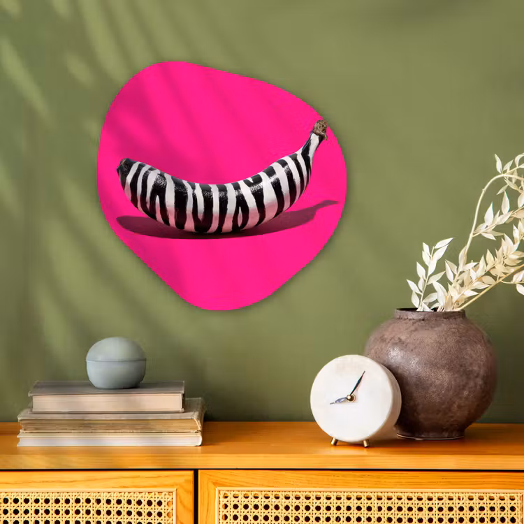 Banaan - Zebraprint - Roze Wandcirkel Organisch Forex 3mm klein -sfeer2