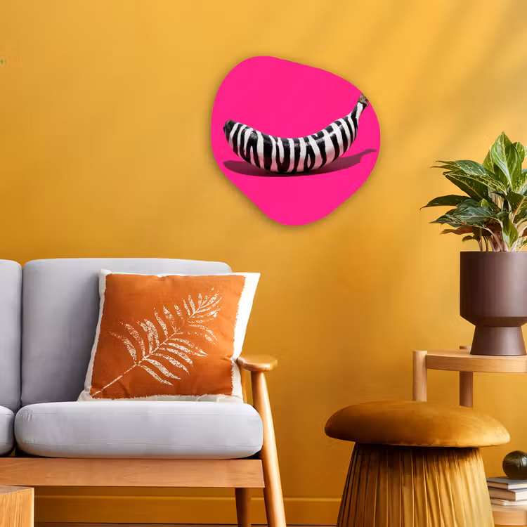 Banaan - Zebraprint - Roze Wandcirkel Organisch Forex 3mm klein -sfeer4
