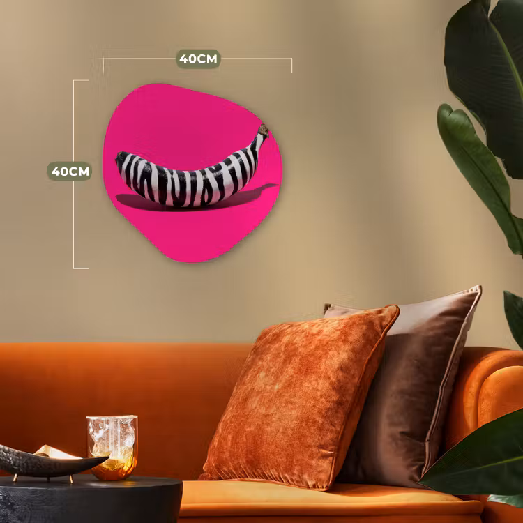 Banaan - Zebraprint - Roze Wandcirkel Organisch Forex 3mm klein -sfeer3