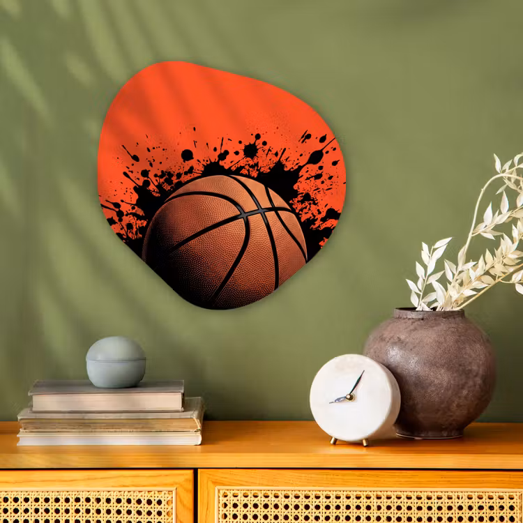 Basketbal - Verf - Sport - Oranje Wandcirkel Organisch Forex 3mm klein -sfeer2