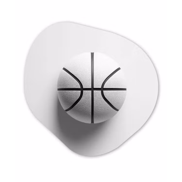 Basketbal - Wit - Schaduw - Lijnen Wandcirkel Organisch Forex 3mm klein -3d