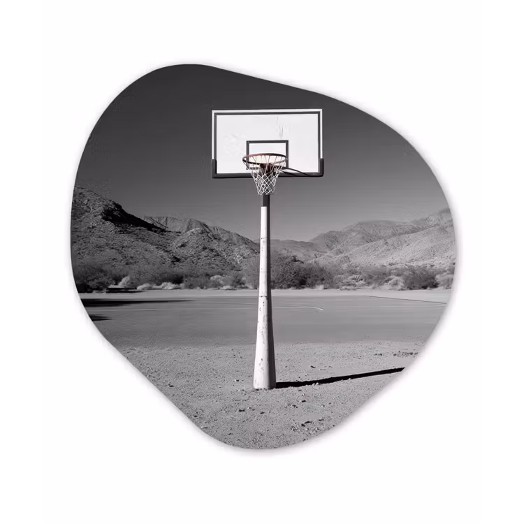 Basketbalpaal - Landschap - Zand - Wit Wandcirkel Organisch Forex 3mm klein -3d