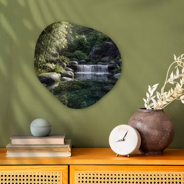 Beek - Waterval - Natuur - Groen Wandcirkel Organisch Forex 3mm klein -sfeer2