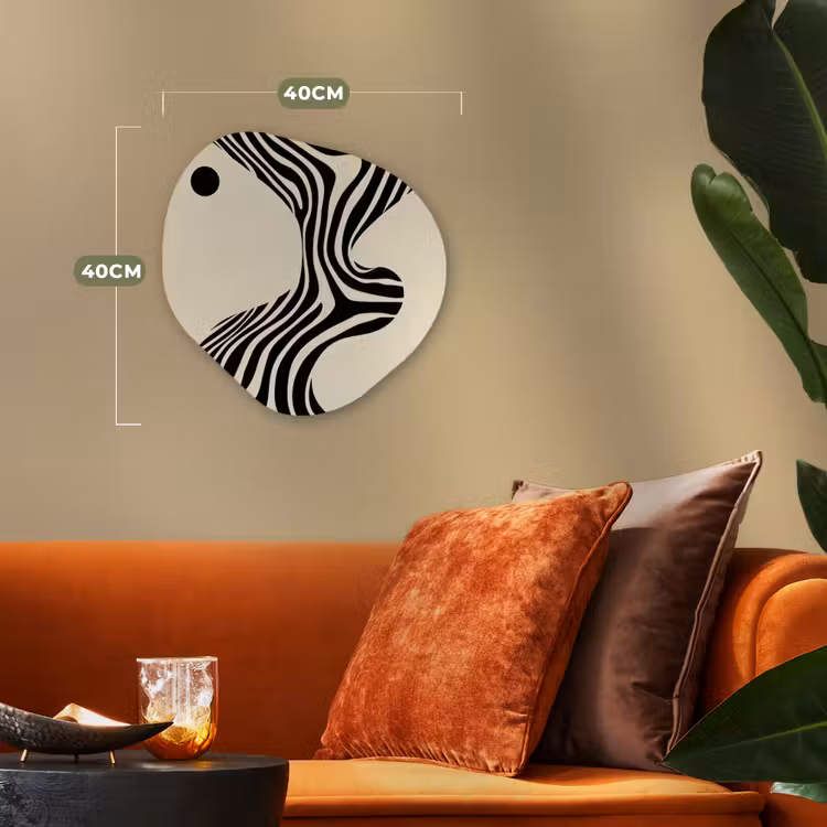 Beige - Lijnen - Golvend - Abstract Wandcirkel Organisch Forex 3mm klein -sfeer3