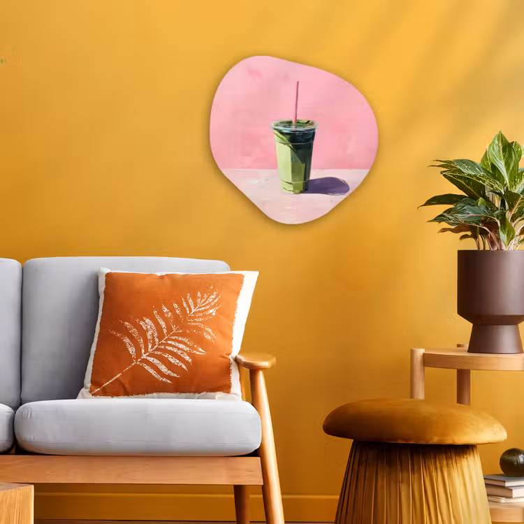 Beker - Rietje - Minimalistisch - Groen Wandcirkel Organisch Forex 3mm klein -sfeer4