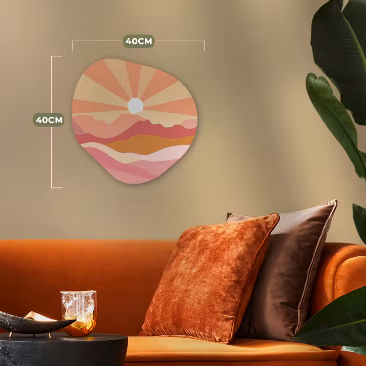 Bergen - Abstract - Zonnestralen - Roze Wandcirkel Organisch Forex 3mm klein -sfeer3