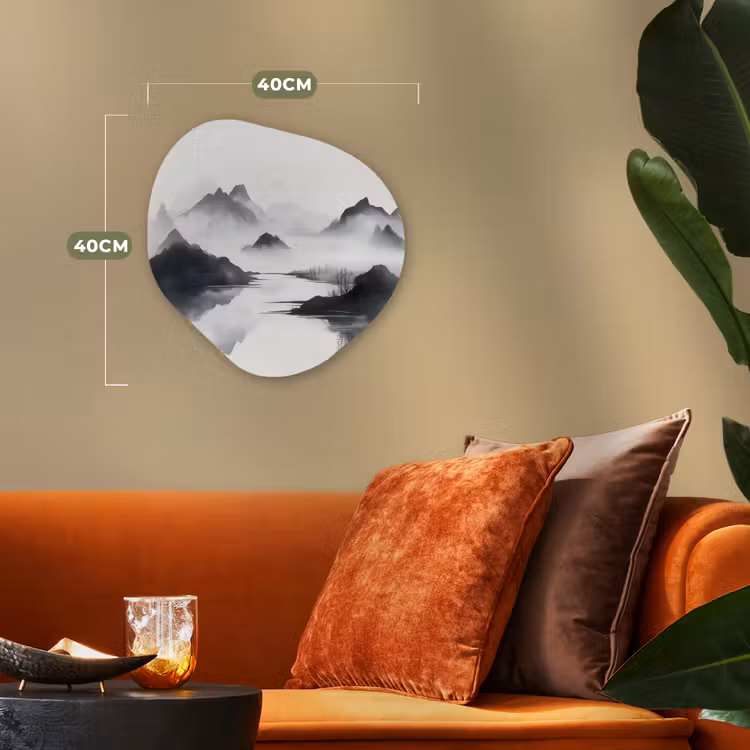 Bergen - Mistig - Water - Wit Wandcirkel Organisch Forex 3mm klein -sfeer3