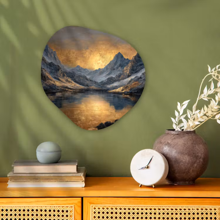 Berglandschap met Gouden Zonsondergang Wandcirkel Organisch Forex 3mm klein -sfeer2