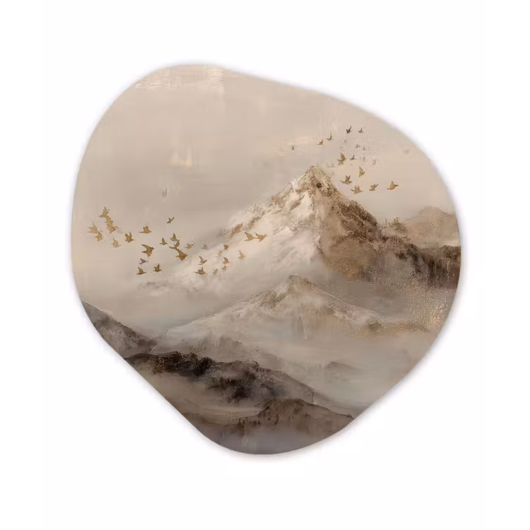 Berglandschap - Mist - Penseelstreken Wandcirkel Organisch Forex 3mm klein -3d