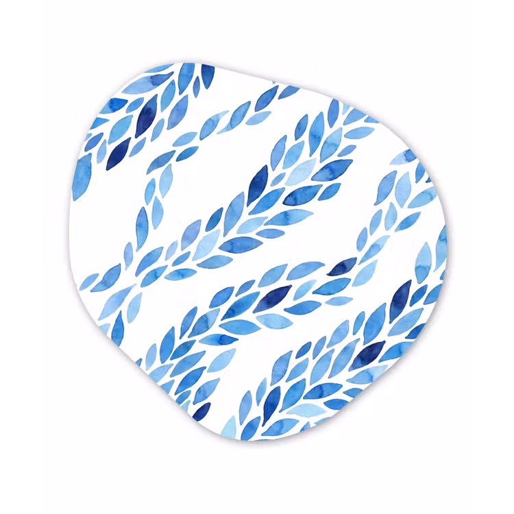 Bladeren - Aquarel - Patroon - Modern - Blauw Wandcirkel Organisch Forex 3mm klein -3d