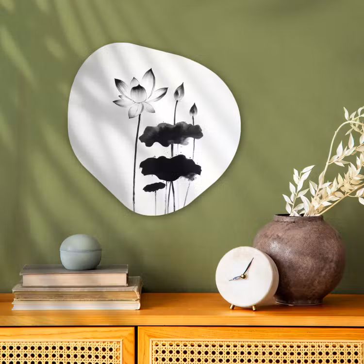 Bladeren - Zwart - Lotusbloem - Minimalitisch Wandcirkel Organisch Forex 3mm klein -sfeer2
