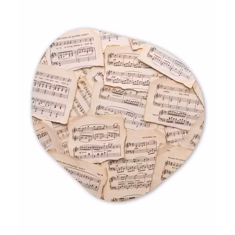 Bladmuziek - Oud - Noten - Vintage - Beige Wandcirkel Organisch Forex 3mm klein -3d