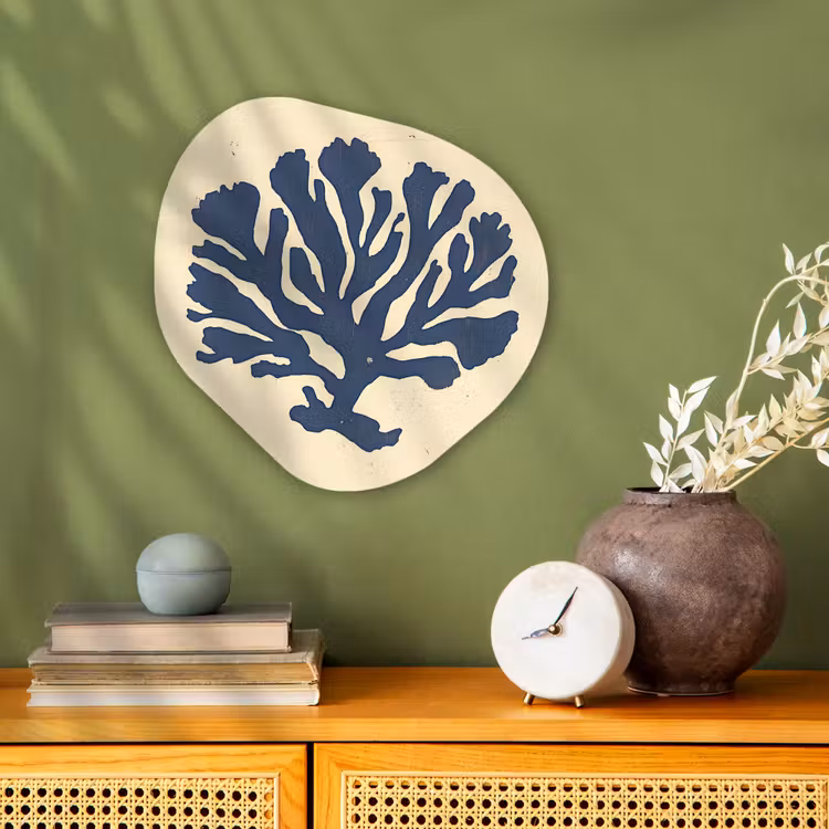 Blauw koraal - Vertakkingen - Beige Wandcirkel Organisch Forex 3mm klein -sfeer2