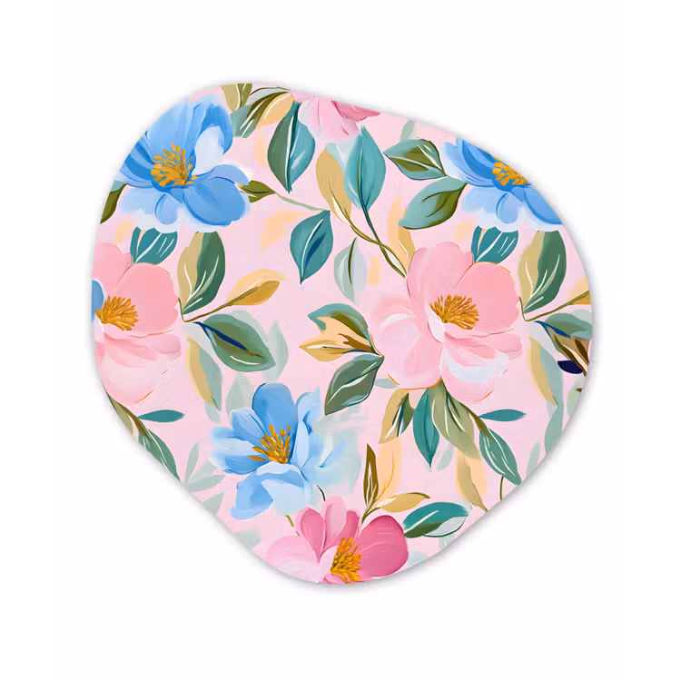 Blauw - Roze - Bloemen Wandcirkel Organisch Forex 3mm klein -3d