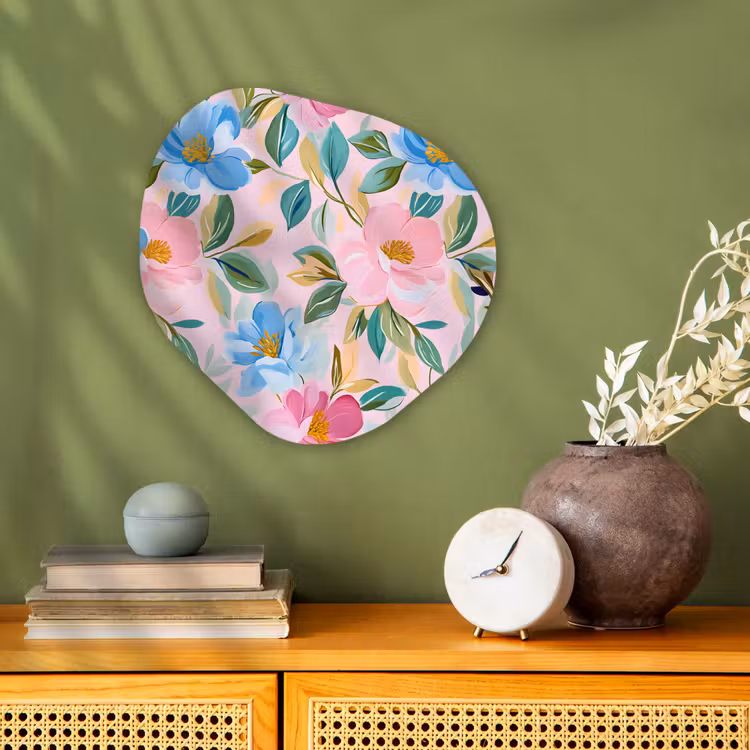 Blauw - Roze - Bloemen Wandcirkel Organisch Forex 3mm klein -sfeer2
