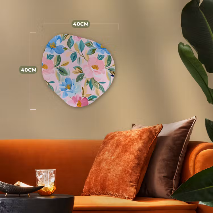 Blauw - Roze - Bloemen Wandcirkel Organisch Forex 3mm klein -sfeer3
